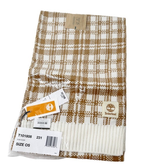 NWT Timberland Women's Tan Cream Brown Plaid Scarf - Picture 7 of 8